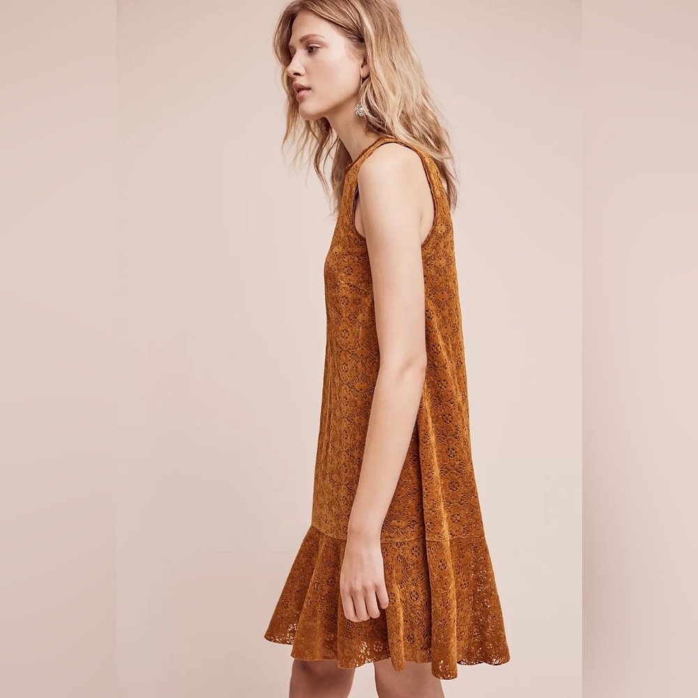 Maeve Mustard Lace Mini Dress - Picture 2 of 8